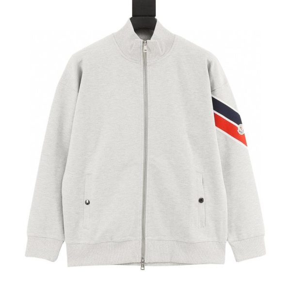 designer,replica,clothing,fake,1:1,lv,luxury,high quality Moncler Red and Blue Ribbon Stitched Badge Logo Zip-Up Jacket Suit (96C5)