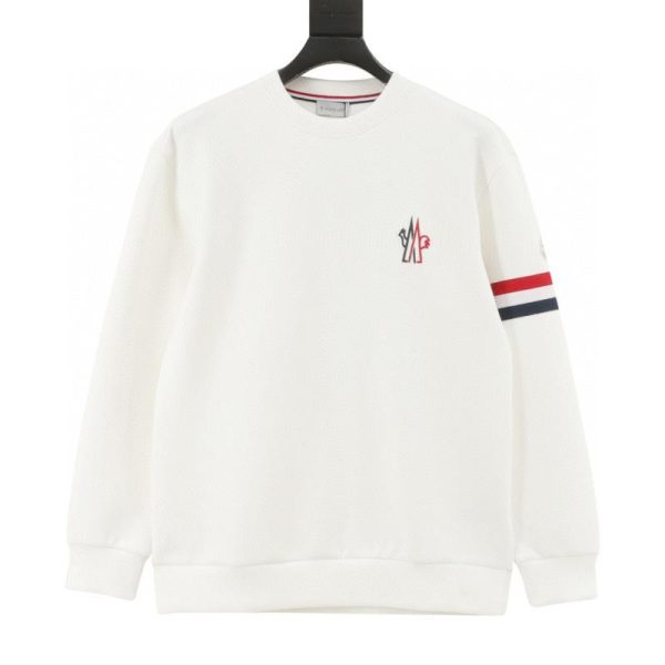 designer,replica,clothing,fake,1:1,lv,luxury,high quality Moncler Tricolor Tri-Striped Sleeves with Embroidered Logo on Chest Crew Neck Sweatshirt (E3BE)