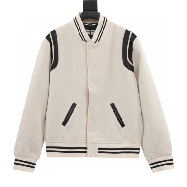 designer,replica,clothing,fake,1:1,lv,luxury,high quality Saint Laurent Paris White Baseball Collar Jacket (3CE5)