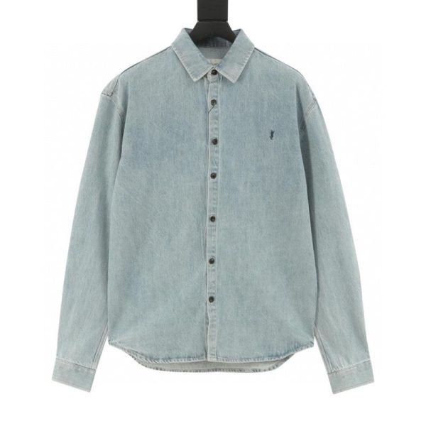 designer,replica,clothing,fake,1:1,lv,luxury,high quality SAINT LAURENT Embroidered Logo Denim Shirt Jacket (BC0A)