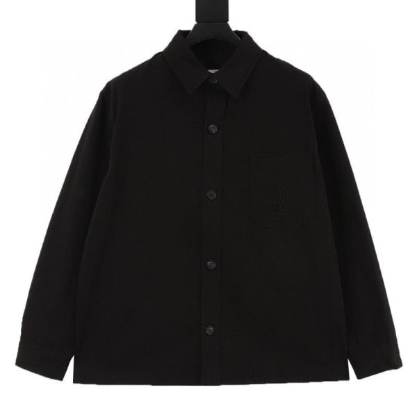designer,replica,clothing,fake,1:1,lv,luxury,high quality YSL Saint Laurent Embroidered Pocket Button-Down Collar Long-Sleeve Shirt Jacket (B29E)