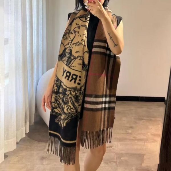 designer,replica,clothing,fake,1:1,lv,luxury,high quality (Brown) Burberry Equestrian Rider Reversible Shawl: The most beautiful jacquard equestrian shawl and scarf in classic caramel color (ENDWZ)