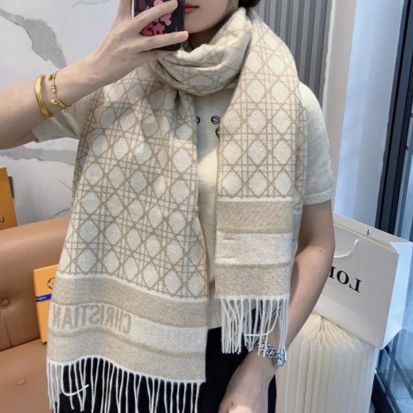 designer,replica,clothing,fake,1:1,lv,luxury,high quality DIOR (Gold Thread) New Cannage Pattern 100% Cashmere Scarf (6QDVJ)
