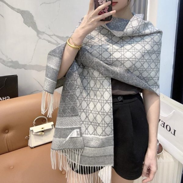 designer,replica,clothing,fake,1:1,lv,luxury,high quality DIOR (Silver Thread) New Cannage Pattern 100% Cashmere Scarf (OEJ4J)