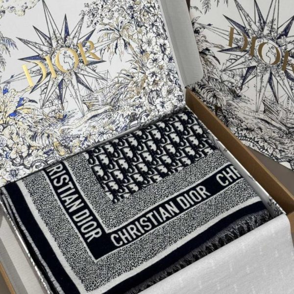 designer,replica,clothing,fake,1:1,lv,luxury,high quality Navy Blue Dior Letter Print Reversible Shawl (UD1F9)