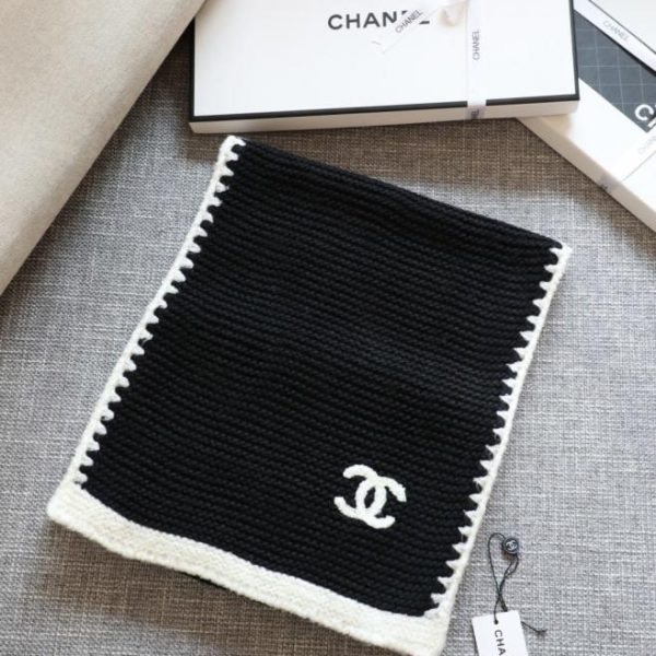designer,replica,clothing,fake,1:1,lv,luxury,high quality Chanel knitted toothbrush-edge scarf in classic black and white two-tone color scheme (SYMZC)