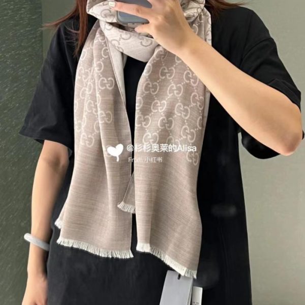 designer,replica,clothing,fake,1:1,lv,luxury,high quality GG Long Scarf, Elegant Two-Tone Jacquard Silk Cashmere Long Scarf (T76K4)