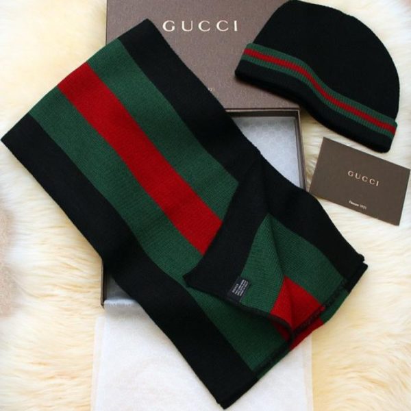 designer,replica,clothing,fake,1:1,lv,luxury,high quality RGC1606 Classic Gucci Red and Green Striped Wool Scarf and Hat Set (9SUHU) in 3 Colors