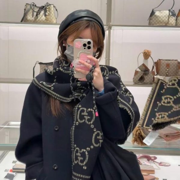 designer,replica,clothing,fake,1:1,lv,luxury,high quality Gucci-style letter wool and silk scarf (3VA1D)