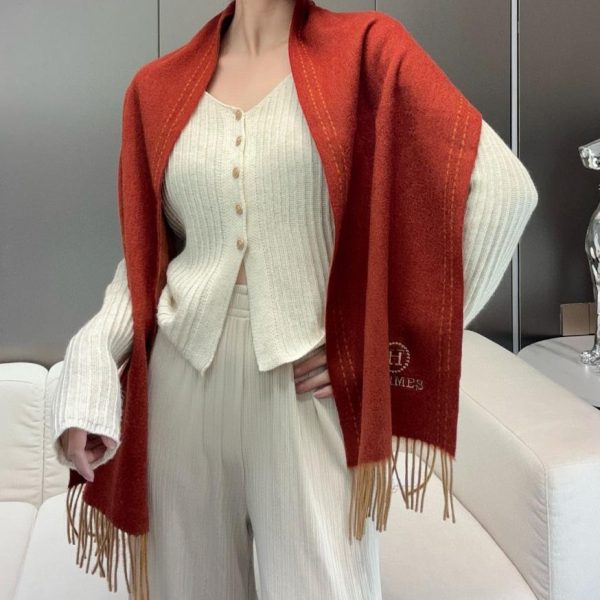 designer,replica,clothing,fake,1:1,lv,luxury,high quality HERMES Paris Fashion Show Business Unisex Double-Sided Cashmere Shawl for Men and Women (754LR)