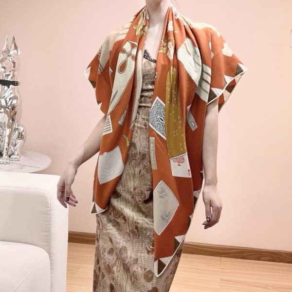 designer,replica,clothing,fake,1:1,lv,luxury,high quality Hermès “Glove Time” 140 Double-sided Silk Wool Shawl, Hand-rolled Edge Silk Wool Square Scarf (71QRU)