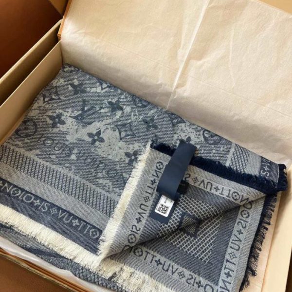 designer,replica,clothing,fake,1:1,lv,luxury,high quality Denim Blue, Royal Style, Louis Vuitton Malles Merveilleuses Wool Shawl (2HE1X)