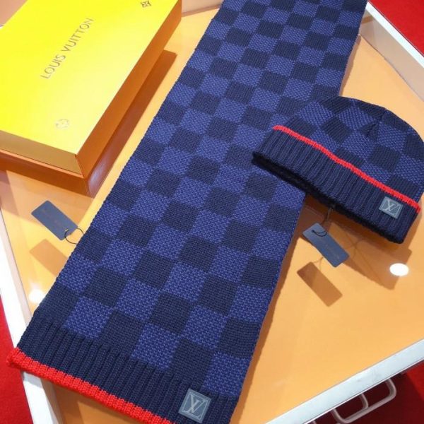 designer,replica,clothing,fake,1:1,lv,luxury,high quality RLV1955 [Premium Set] LV Thick Checkerboard Cashmere Scarf + Hat, Super Warm and Comfortable 100% Cashmere (HHZOJ)