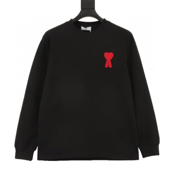 designer,replica,clothing,fake,1:1,lv,luxury,high quality Ami 3D Knitted Heart Embroidery Long-Sleeve T-Shirt (5BF1)