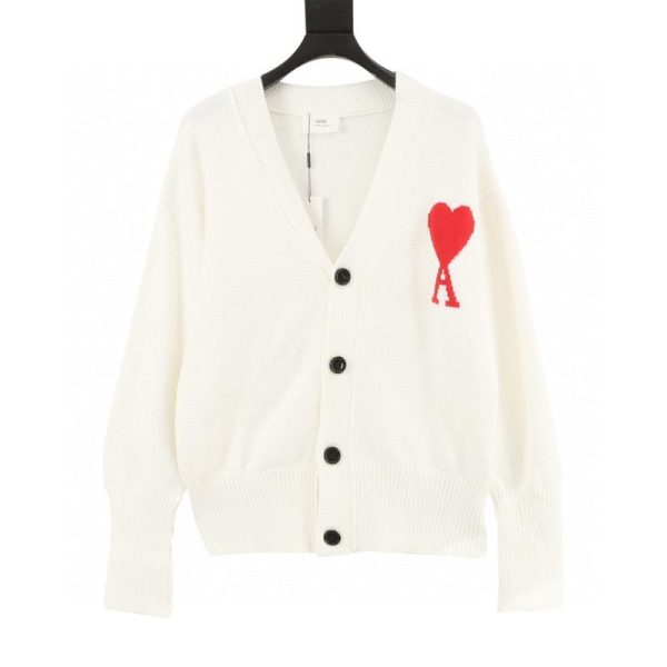 designer,replica,clothing,fake,1:1,lv,luxury,high quality Ami 21Fw Embroidered Heart Cardigan with Micro-logo (5391)