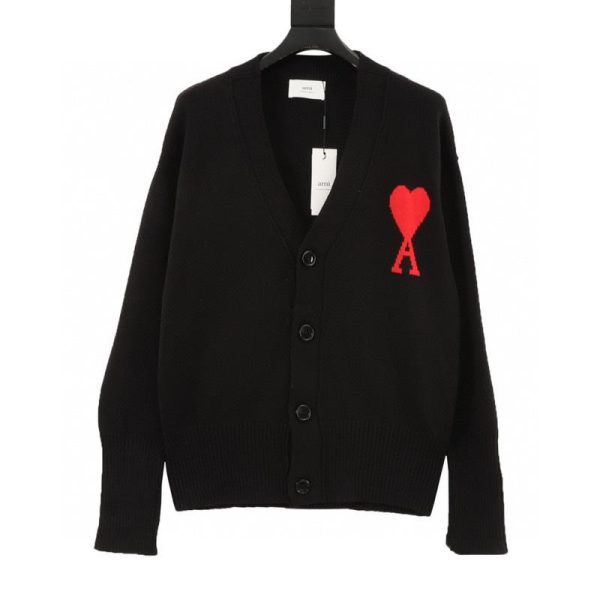 designer,replica,clothing,fake,1:1,lv,luxury,high quality Ami 21Fw Embroidered Heart Cardigan with Micro-logo (86A5)