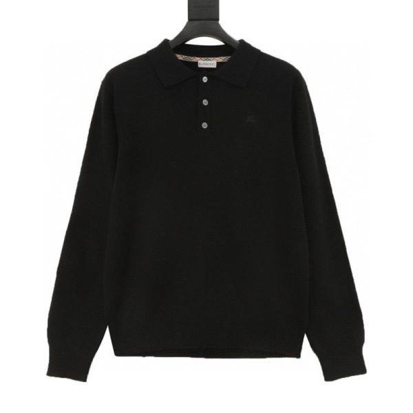 designer,replica,clothing,fake,1:1,lv,luxury,high quality Burberry Polo Collar Knit Sweater with Equestrian Embroidery (48A8)