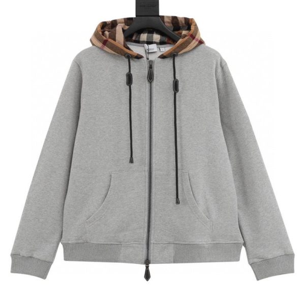 designer,replica,clothing,fake,1:1,lv,luxury,high quality Burberry plaid patchwork zip-up hooded jacket (4A70)