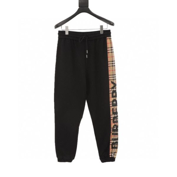 designer,replica,clothing,fake,1:1,lv,luxury,high quality Burberry check trousers with taped-toe logo on the sides (F28B)