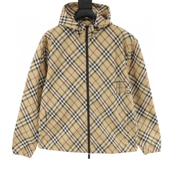 designer,replica,clothing,fake,1:1,lv,luxury,high quality Burberry’s new checkered striped equestrian embroidered hooded windbreaker (0050)