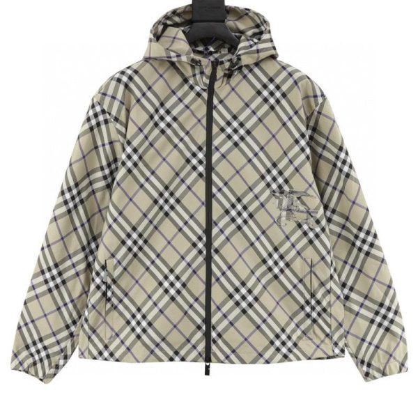 designer,replica,clothing,fake,1:1,lv,luxury,high quality Burberry’s new checkered striped equestrian embroidered hooded windbreaker (3FFC)