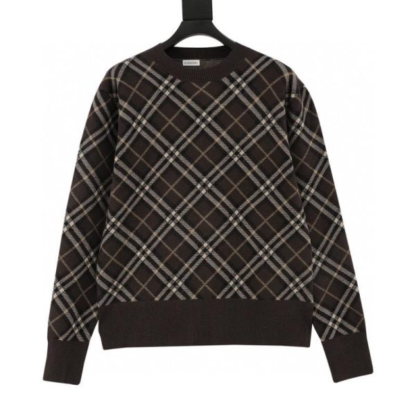 designer,replica,clothing,fake,1:1,lv,luxury,high quality Burberry New Twill Check Wool Blend Pullover Crew Neck Sweater (2244)