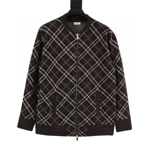 designer,replica,clothing,fake,1:1,lv,luxury,high quality Burberry New Twill Check Wool Blend Zip-Up Cardigan (1F52)