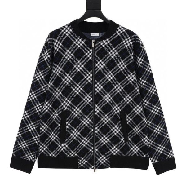 designer,replica,clothing,fake,1:1,lv,luxury,high quality Burberry New Twill Check Wool Blend Zip-Up Cardigan (24B6)