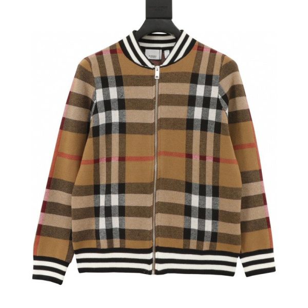 designer,replica,clothing,fake,1:1,lv,luxury,high quality Burberry’s new classic striped check stand-collar cardigan sweater (DB79)