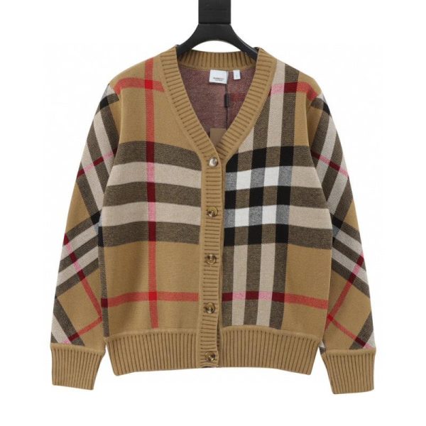 designer,replica,clothing,fake,1:1,lv,luxury,high quality Burberry striped check jacquard knit cardigan (1503)