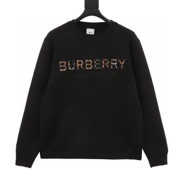 designer,replica,clothing,fake,1:1,lv,luxury,high quality Burberry check embroidered letter knit pullover sweater (3CB7)