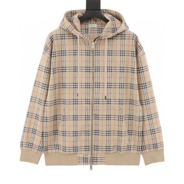 designer,replica,clothing,fake,1:1,lv,luxury,high quality Burberry check zip-up drawstring hooded jacket (6B56)