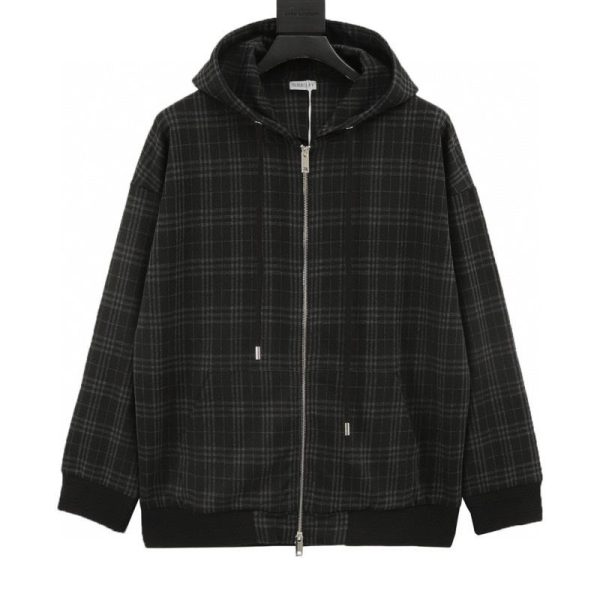 designer,replica,clothing,fake,1:1,lv,luxury,high quality Burberry check zip-up drawstring hooded jacket (C8C2)