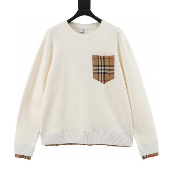 designer,replica,clothing,fake,1:1,lv,luxury,high quality Burberry check patchwork knit pullover sweater (348C)