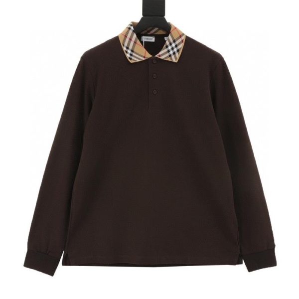 designer,replica,clothing,fake,1:1,lv,luxury,high quality Burberry check collared long-sleeved polo shirt (CD7B)
