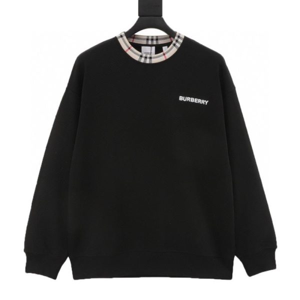 designer,replica,clothing,fake,1:1,lv,luxury,high quality Burberry check neckline sweatshirt with embroidered logo (629E)