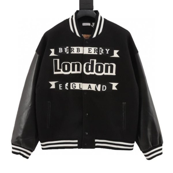 designer,replica,clothing,fake,1:1,lv,luxury,high quality Burberry flocked letter embroidery patchwork baseball jacket (B412)