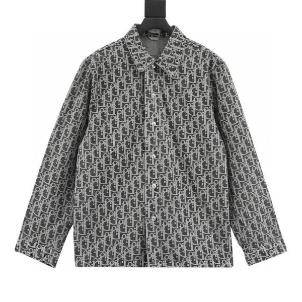 designer,replica,clothing,fake,1:1,lv,luxury,high quality Dior monogram all-over jacquard long-sleeved denim shirt (F12E)