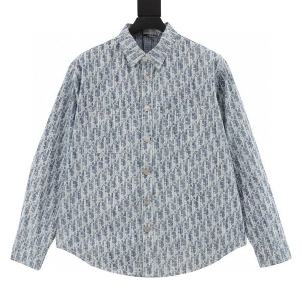 designer,replica,clothing,fake,1:1,lv,luxury,high quality Dior monogrammed all-over logo jacquard long-sleeved denim shirt (D139)