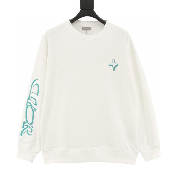 designer,replica,clothing,fake,1:1,lv,luxury,high quality Dior Crew Neck Sweatshirt with Embroidered Logo on Front and Sleeves (3692)