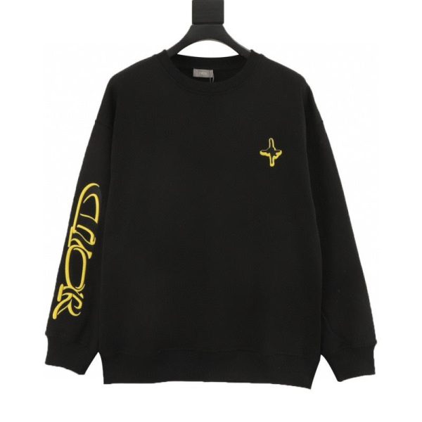 designer,replica,clothing,fake,1:1,lv,luxury,high quality Dior Crew Neck Sweatshirt with Embroidered Logo on Front and Sleeves (AF81)