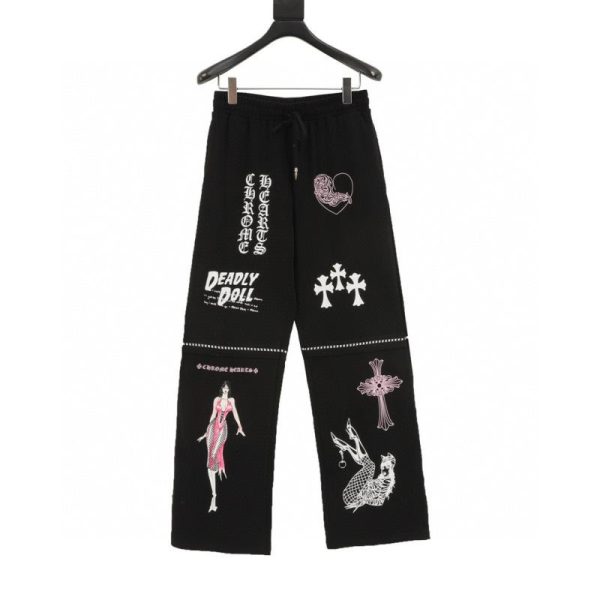 designer,replica,clothing,fake,1:1,lv,luxury,high quality Chrome Hearts DeadlyDoll Comic Strip Pants (EA98)