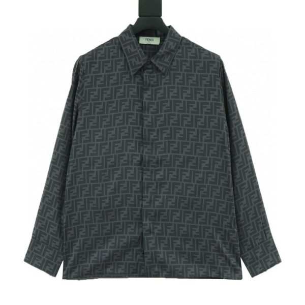 designer,replica,clothing,fake,1:1,lv,luxury,high quality FENDI Double F Jacquard All-over Print Long-Sleeve Shirt (D1EE)