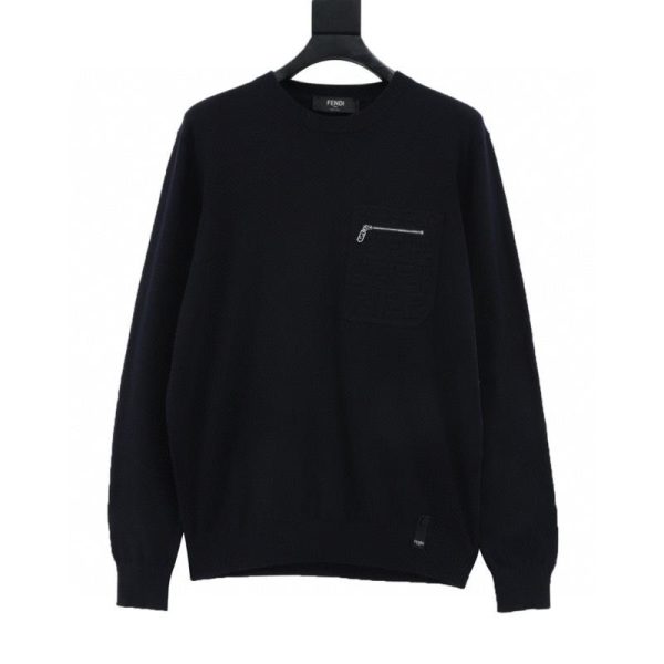designer,replica,clothing,fake,1:1,lv,luxury,high quality FENDI Navy Blue Crew Neck Sweater with Embossed Pockets (Size 36ED)