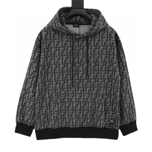 designer,replica,clothing,fake,1:1,lv,luxury,high quality Fendi all-over double F color-blocked hooded sweatshirt with hand sleeves (2C98)