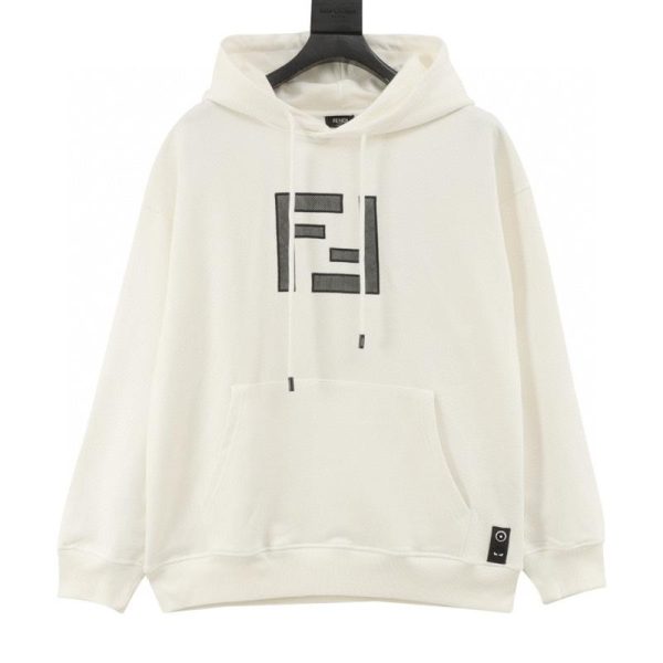designer,replica,clothing,fake,1:1,lv,luxury,high quality Fendi 3D Mesh Double F Embroidered Logo Hooded Sweatshirt (4EBA)