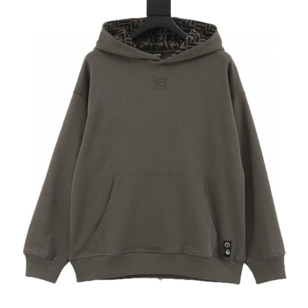 designer,replica,clothing,fake,1:1,lv,luxury,high quality Fendi FF Embroidered Neckline All-over Print Hooded Sweatshirt (5E7A)