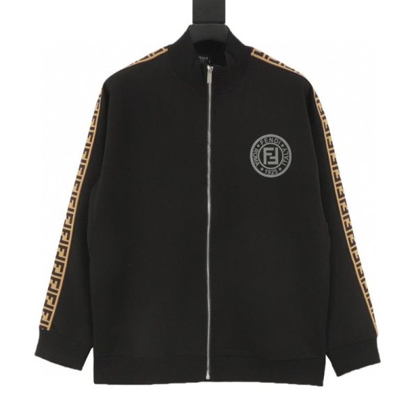 designer,replica,clothing,fake,1:1,lv,luxury,high quality Fendi FF logo zip-up jacket with arm webbing (4B6B)