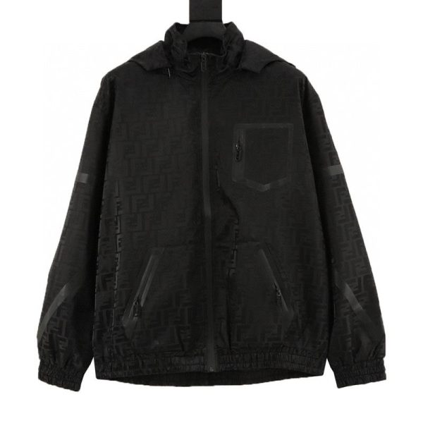 designer,replica,clothing,fake,1:1,lv,luxury,high quality Fendi monogram FF all-over print weatherstripped trench coat/zip-up jacket (77AA)