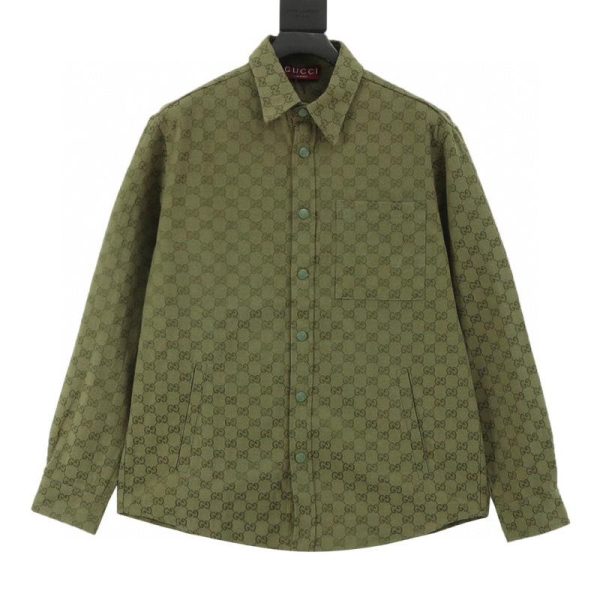 designer,replica,clothing,fake,1:1,lv,luxury,high quality Gucci jacquard stand collar shirt jacket with matching double G buttons and all-over print (2F2F)